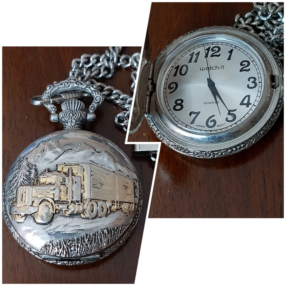 Vintage WATCH IT Big Truck Hunter Forest Pointer Quartz Pocket Watch Japan Movt